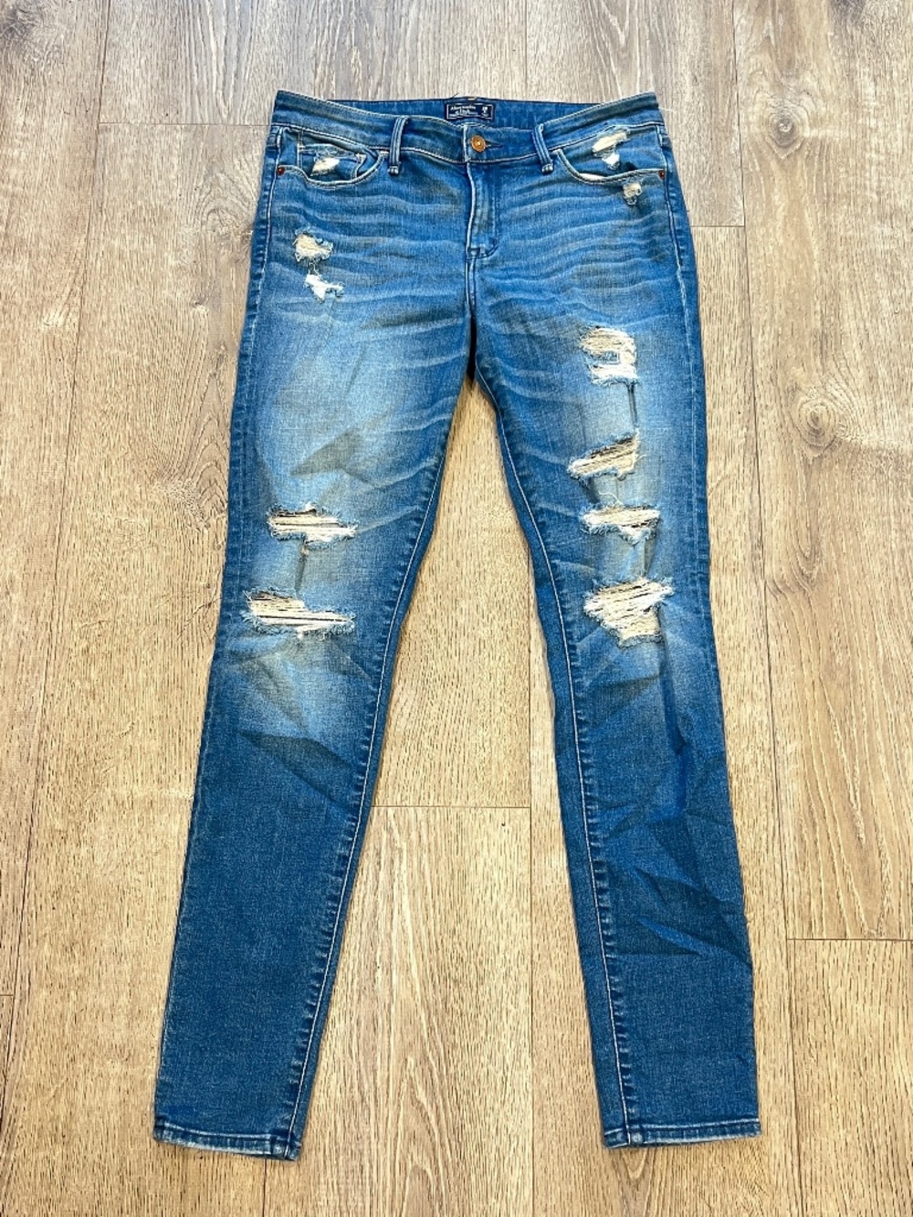 Abercrombie Fitch Harper Super Skinny Jeans 28 6L Long Medium Wash Distressed Ri